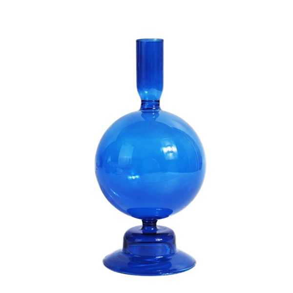 Blue Glass Candlestick Vases - Image 3