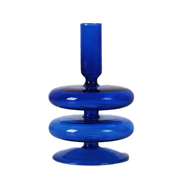 Blue Glass Candlestick Vases - Image 5