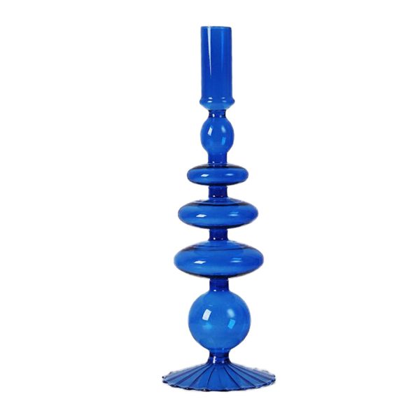 Blue Glass Candlestick Vases - Image 7