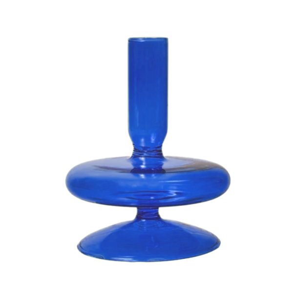 Blue Glass Candlestick Vases - Image 4