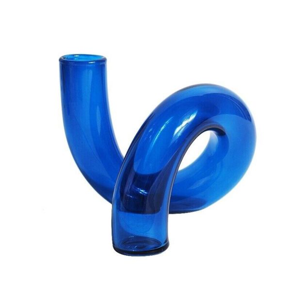 Blue Glass Candlestick Vases - Image 2