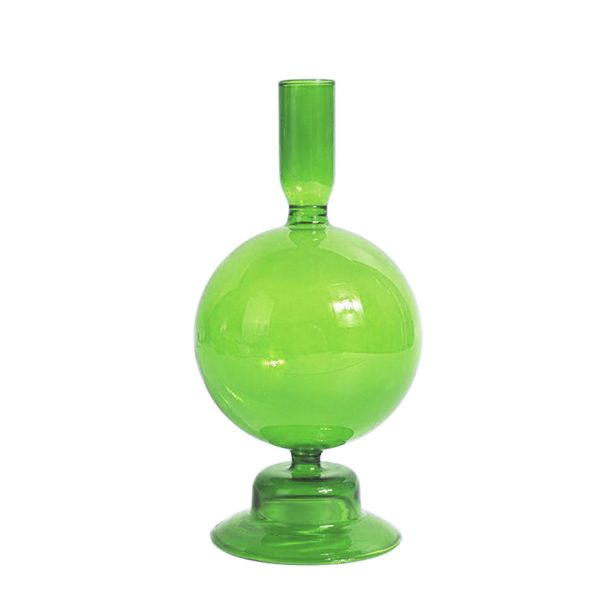 Green Glass Candlestick Vases - Image 3