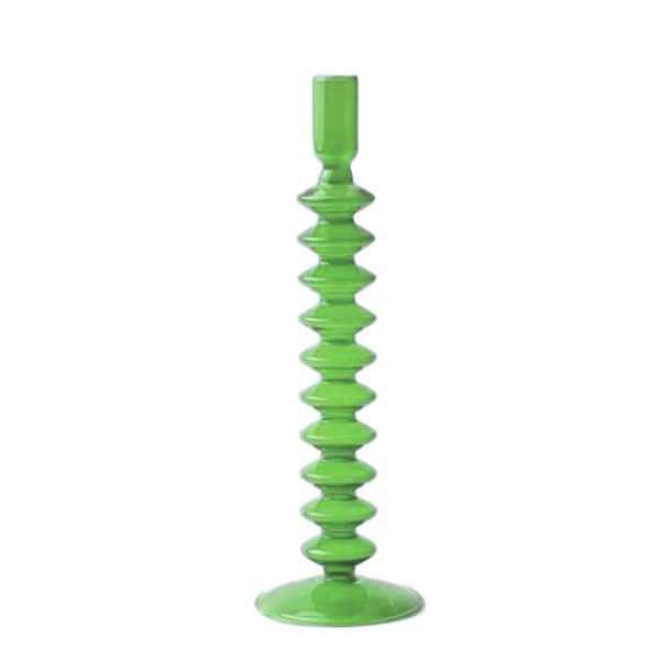 Green Glass Candlestick Vases - Image 6