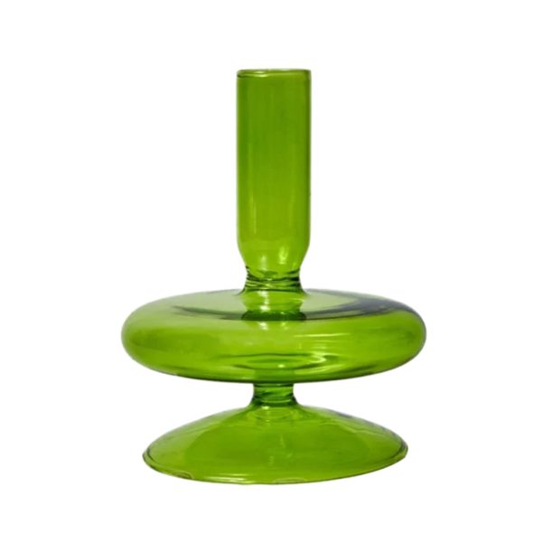 Green Glass Candlestick Vases - Image 4