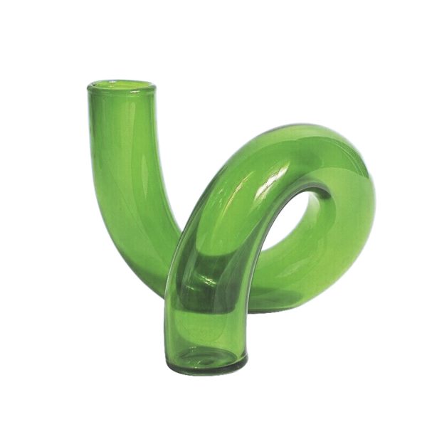 Green Glass Candlestick Vases - Image 2