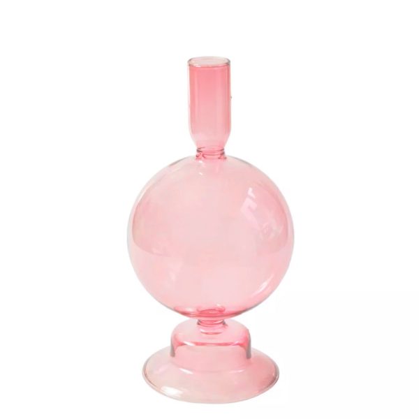 Pink Glass Candlestick Vases - Image 2