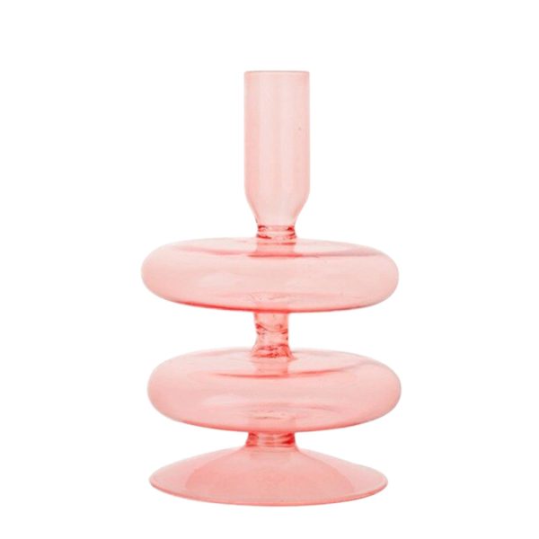 Pink Glass Candlestick Vases - Image 5