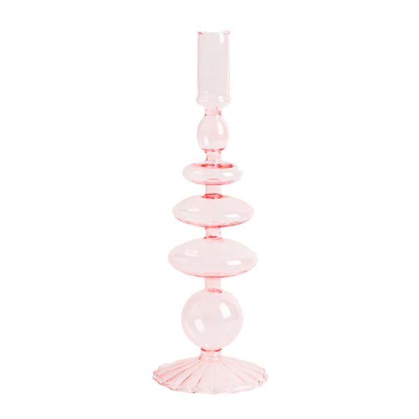 Pink Glass Candlestick Vases - Image 7