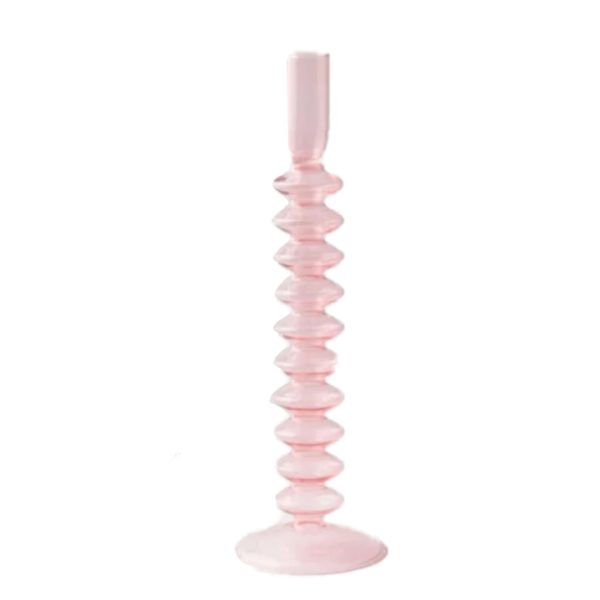 Pink Glass Candlestick Vases - Image 6
