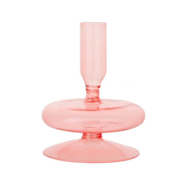 Pink Glass Candlestick Vases - Image 4