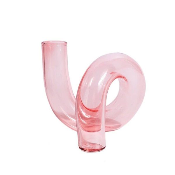 Pink Glass Candlestick Vases - Image 3