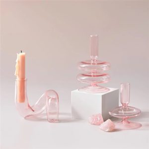 Pink Glass Candlestick Vases