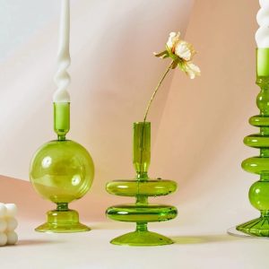 Green Glass Candlestick Vases