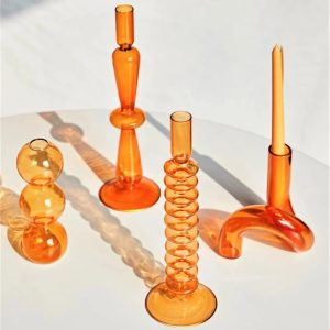 Orange Glass Candlestick Vases