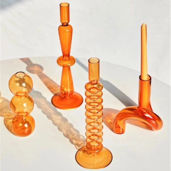 Orange Glass Candlestick Vases
